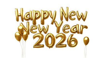 Golden happy new year 2026 foil balloon letters for festive party