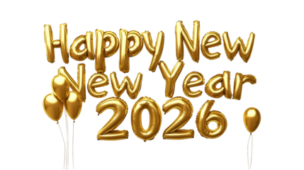 Golden happy new year 2026 foil balloon letters for festive party