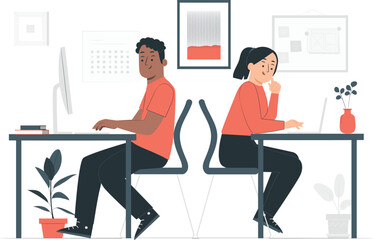 Two People Working at Desks in an Office computer laptop