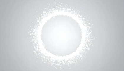 Minimalist White Radiant Circle of Sparkling Particles on Clean Grey Background