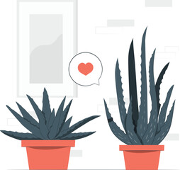 Two Potted Aloe Vera Plants with a Heart Icon succulent potted plant