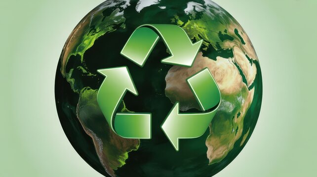 Global recycling symbol on an ecological earth graphic for sustainability