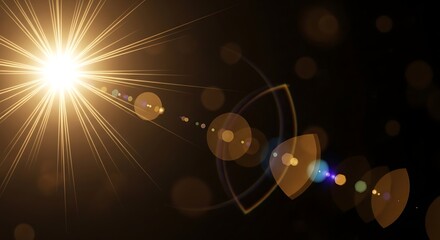 A bright, radiant sunburst with lens flare effects, creating a warm, glowing light against a dark, abstract background