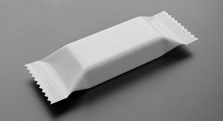 A single, unbranded white candy or snack, individually wrapped in plain white packaging