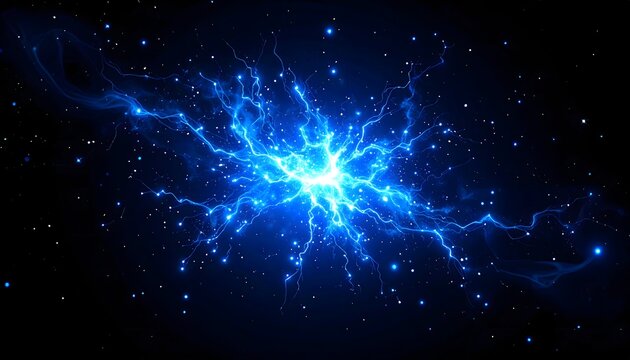 Blue Electric Discharge and Lightning Abstract Background - Powered by Adobe