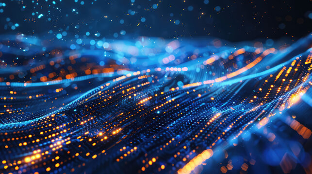 Abstract glowing lines representing financial data flow and economic analytics, perfect for fintech and corporate design