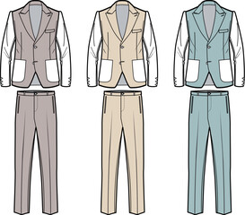 Elegant Fashion Suit Designs Vector Illustrations of Stylish Waistcoats and Trousers for Apparel