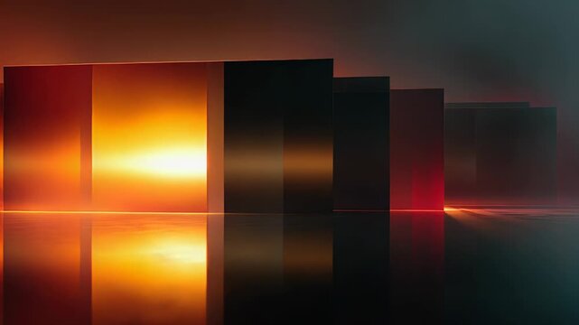 Abstract glowing geometric shapes with neon light reflection