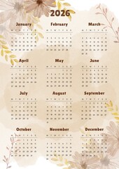 Cute Floral Daisy Flower 2026 Calendar, calendar 2026
