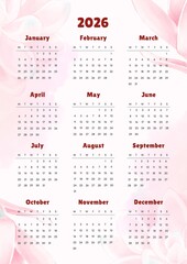 Cute Floral Daisy Flower 2026 Calendar, calendar 2026