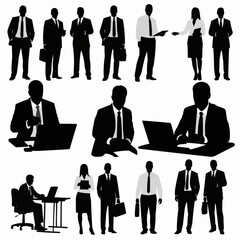 Business professionals in various poses, representing work and office scenarios.