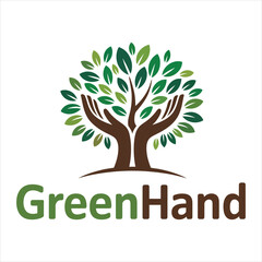Obraz premium Green Hand and Tree Trunk Logo Concept