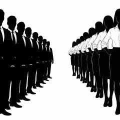 Silhouetted Professionals Facing Each Other in Lines.