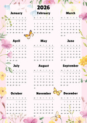 Cute Floral Daisy Flower 2026 Calendar, calendar 2026