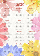 Cute Floral Daisy Flower 2026 Calendar, calendar 2026