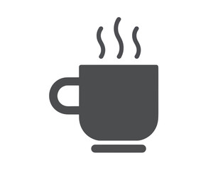 A simple illustration of a dark gray mug with steam rising from it on a plain white background