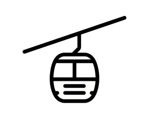 Fototapeta premium Illustration of a ski lift gondola suspended from a cable against a white background, simple and clean