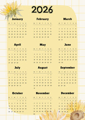 Cute Floral Daisy Flower 2026 Calendar, calendar 2026