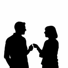 Silhouette of a man and woman interacting.