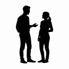 Silhouette of a man and woman in conversation, discussing ideas and plans.