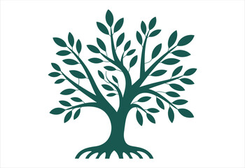 Lush Green Tree of Life Logo with Detailed Branches and Leaves