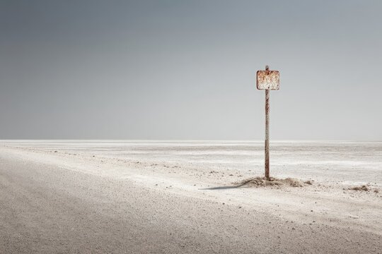 Empty Desert Landscape With Rusty Sign - Powered by Adobe