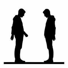 Silhouettes of Two People Facing Each Other in Black and White.