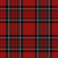 Christmas and new year tartan plaid. Scottish pattern in black, red and white cage. Scottish cage. Traditional Scottish checkered background. Seamless fabric texture. Vector illustration