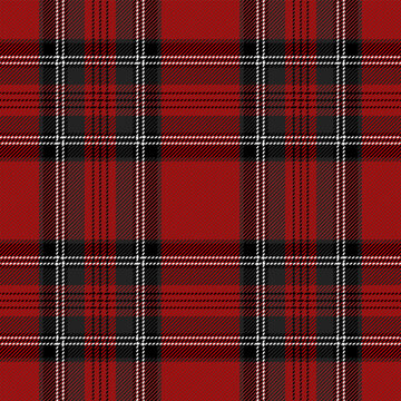 Christmas and new year tartan plaid. Scottish pattern in black, red and white cage. Scottish cage. Traditional Scottish checkered background. Seamless fabric texture. Vector illustration