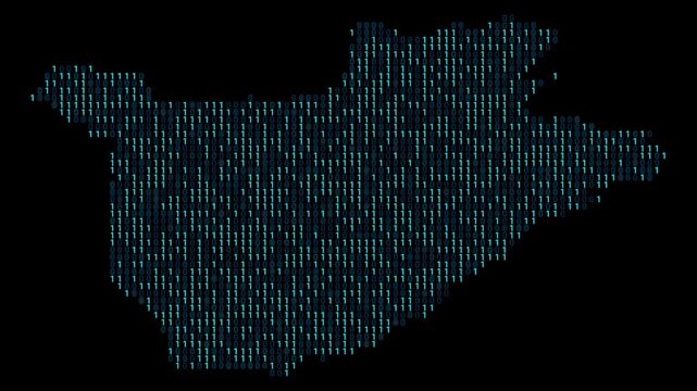 Burundi Binary code map animation, Digital data visualization, alpha layer