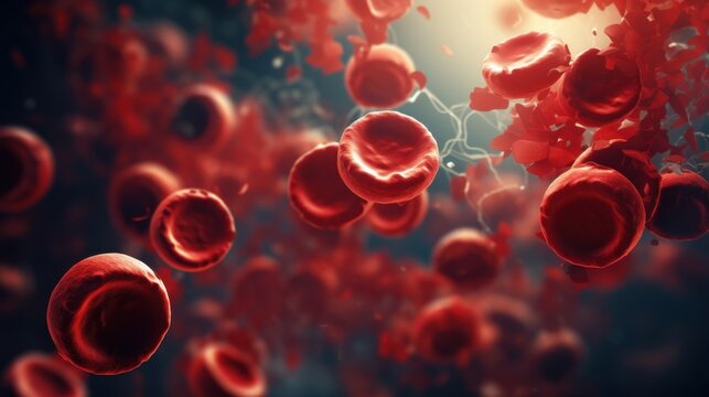 Red Blood Cells Flowing in Bloodstream, Microscopic View. Scientific and Medical Concept