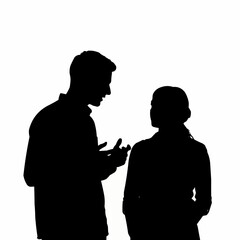 Silhouette of two people engaged in conversation.