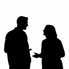 Silhouette of a man and woman engaged in conversation.