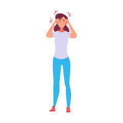 Young Woman Suffering from Severe Headache or Migraine Illustration