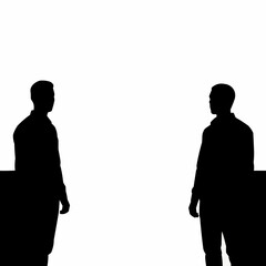 Two men standing in silhouette facing each other.