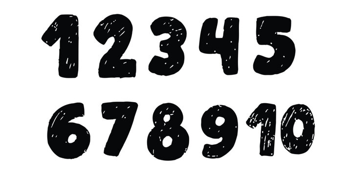 numbers, one, two, three, four, five, six, seven, eight, nine, ten, counting, math, education, learning, digits, numeral, hand drawn, sketch, doodle, textured, grunge, black and white, isolated, graph