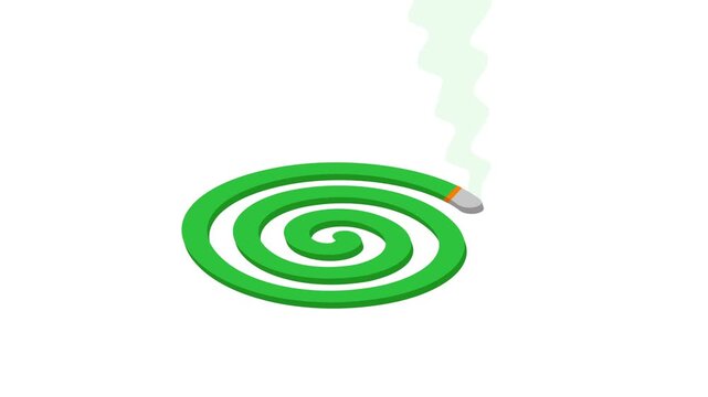 Animated mosquito coil icon preventing malaria and dengue on white background