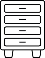 Simple thin-line vector icon of a cabinet or storage drawer unit. Clean minimal design suitable for UI elements, home furniture illustrations, office organization graphics, and interior design concept