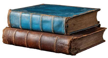 Two vintage hardcover books stacked with worn covers and aged pages, showcasing classic bookbinding and historical literature styles