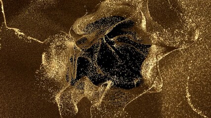 video transition where a full frame of rich golden sand texture gently parts from the center, creating a sophisticated reveal effect. The fine gold dust particles slowly disperse outwards.