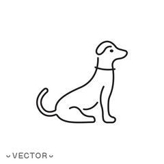 dog icon, sitting dog concept, thin line symbol isolated on white background, editable stroke eps 10 vector illustration