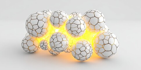 Abstract 3D White Spheres With Golden Pattern