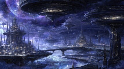 Futuristic Floating Cityscape In Space