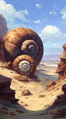 Large Shells in Desert Landscape Painting