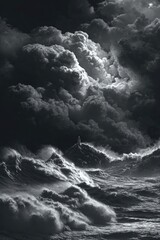 Stormy Clouds Over Dark Ocean At Night