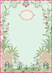 Mughal Floral Garden Frame with Ornamental Arch template