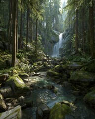 Forest Waterfall Stream Landscape