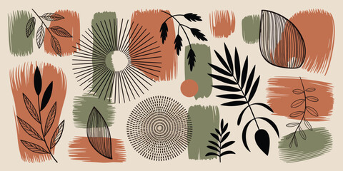 Abstract Mid- Century Modern Design with Organic Shapes and Botanical Elements Keywords: abstract, mid-century modern, organic shapes, botanical