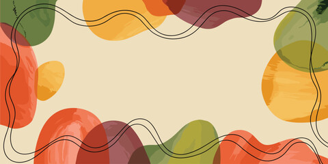 Abstract Organic Shapes and Wavy Lines Border on Cream Background Keywords: abstract, organic shapes, wavy lines, border, cream background