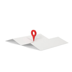 Folded map with red location pin icon on transparent background